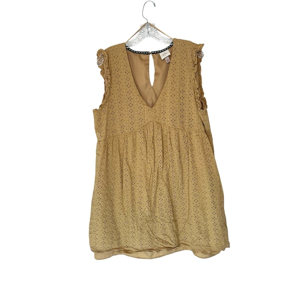 Knox Rose Yellow Gold Eyelet Cotton Boho Ruffle V-Neck‎ Babydoll Dress XL